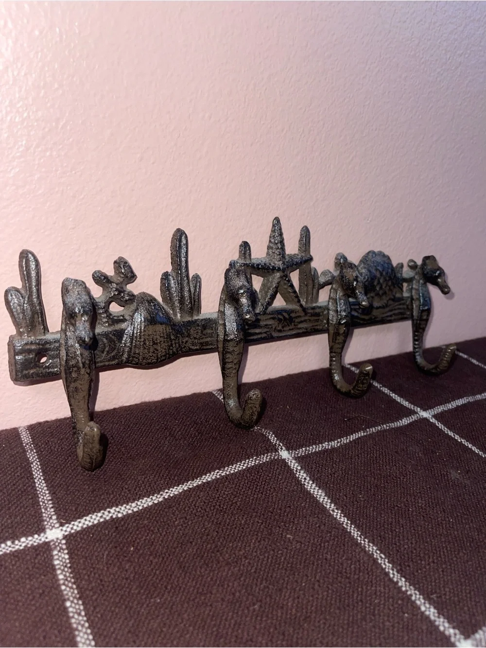 Cast Iron Coat/Robe Rack with Seahorses, Fish & Starfish Wall Decor